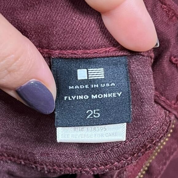 Flying Monkey Jeans Women's Size 25 Low Rise Skinny Burgundy Denim Raw Hem - Picture 6 of 8